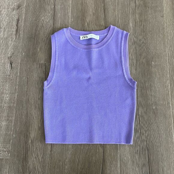 Zara Purple High Neck Crop Top - Picture 1 of 2